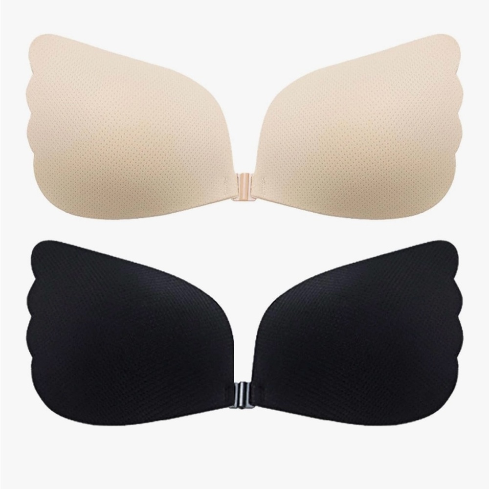 🆕 NEW "C" Cup Seamless Strapless Adhesive Bras -Twin Pack, One Black & One Cream